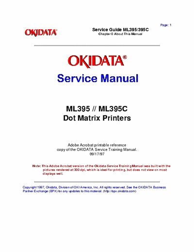 Oki ML395, ML395C Series Okidata - ML395, ML395C Series Service Manual